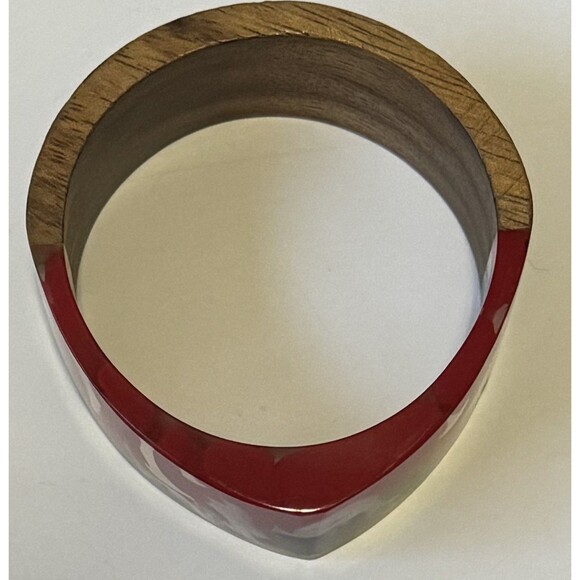 Vintage Resin Wood Chunky Statement Boho Bangle Bracelet Angular Inlay - Picture 10 of 12